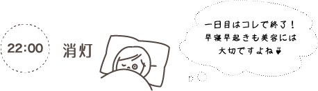 消灯　1日目はコレで終了！早寝早起きも美容には大切ですよね！